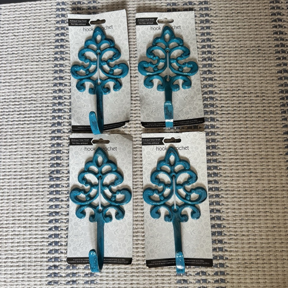 4 Pc Blue Finish Metal Wall Hook 6.5 - Holds Up To 20 Lbs